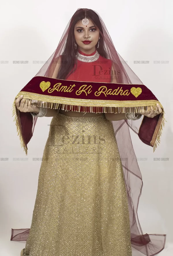 Maroon Color Bridal Custom Name Entry Dupatta