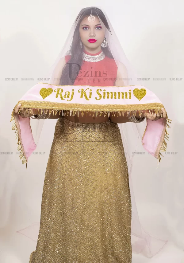Pink custom name Bridal Dupatta
