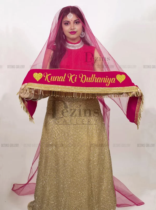 Premium Quality Rani Color Bridal Name Dupatta